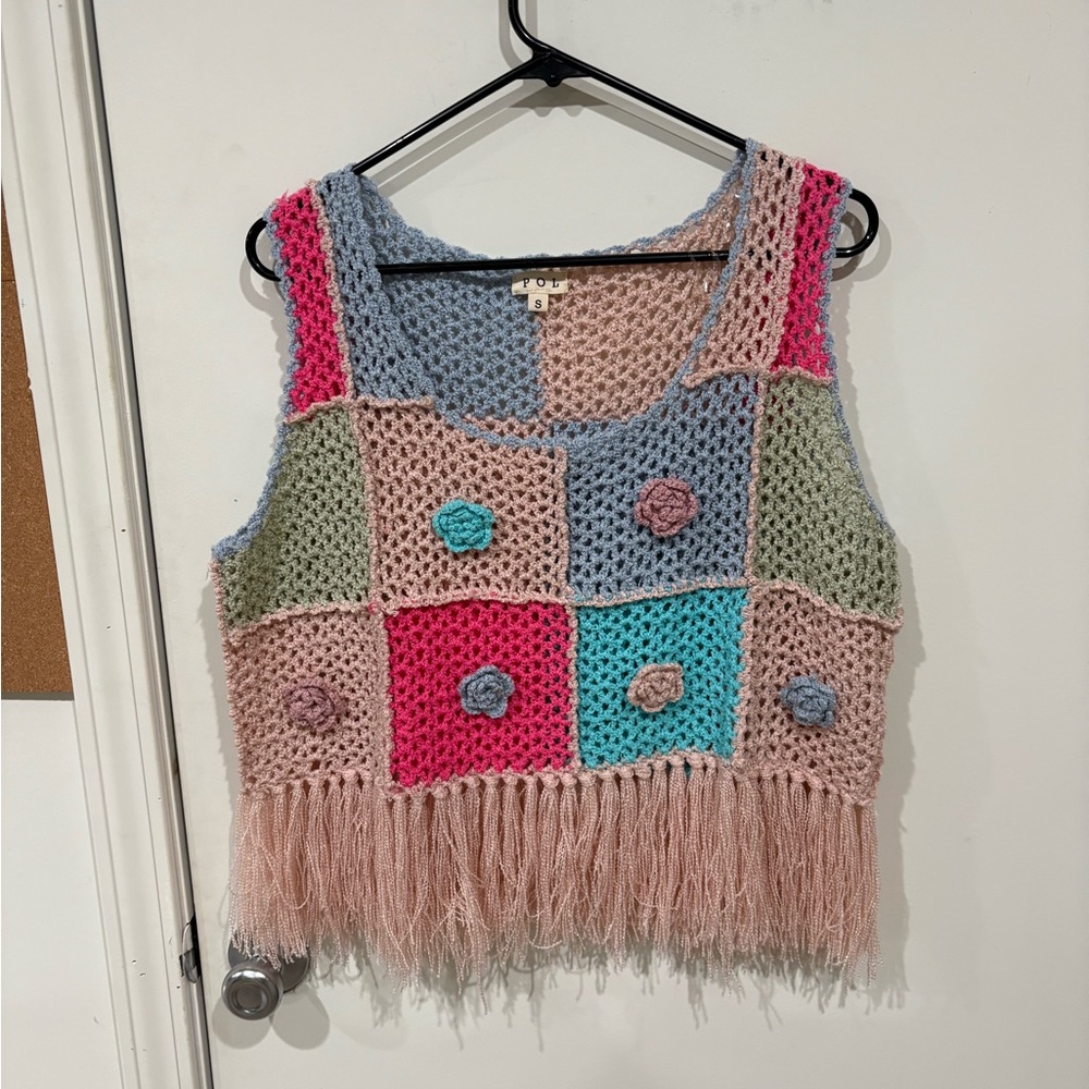POL Colorful Patchwork Fringe Tank Top - Picture 2 of 6